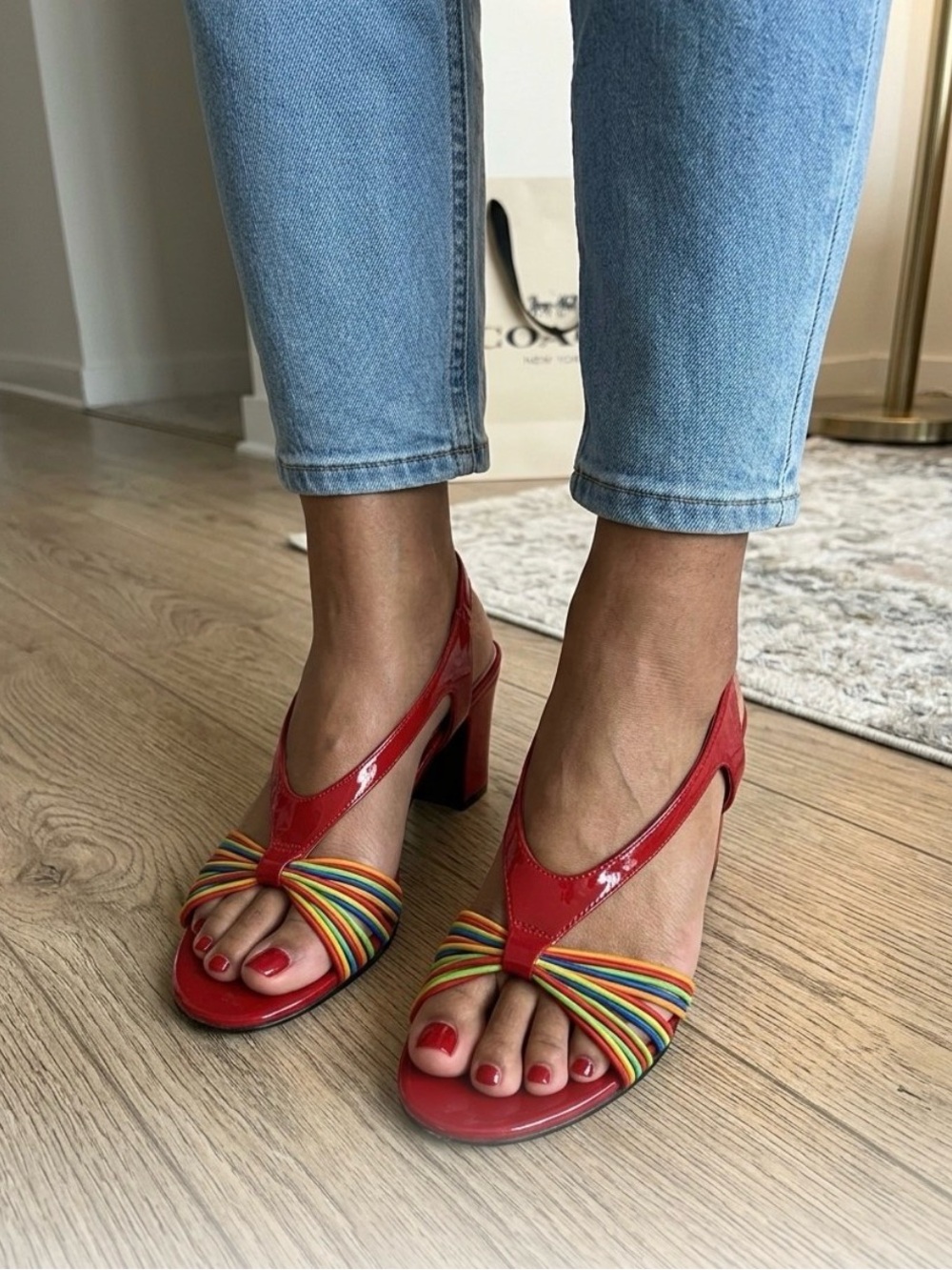 Coach And Four Reamy Red Rainbows Strappy Heel women's size 9M slingbacks in box